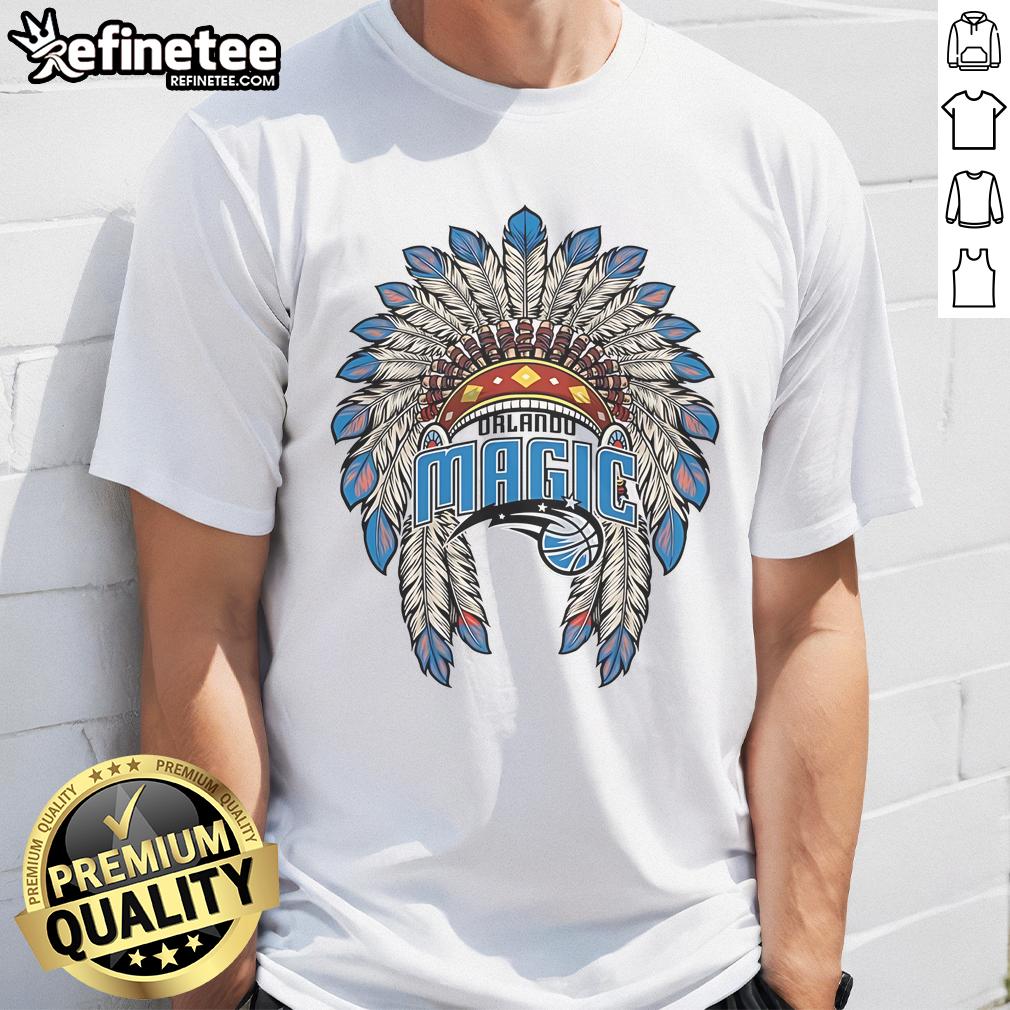 Official Orlando Magic Native American Logo T-Shirt featuring vibrant team colors and unique design, perfect for fans.
