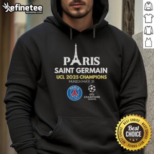 Alt Text: Official Paris Saint-Germain UCL Champions 2025 hoodie featuring team logo and stylish design in vibrant colors.