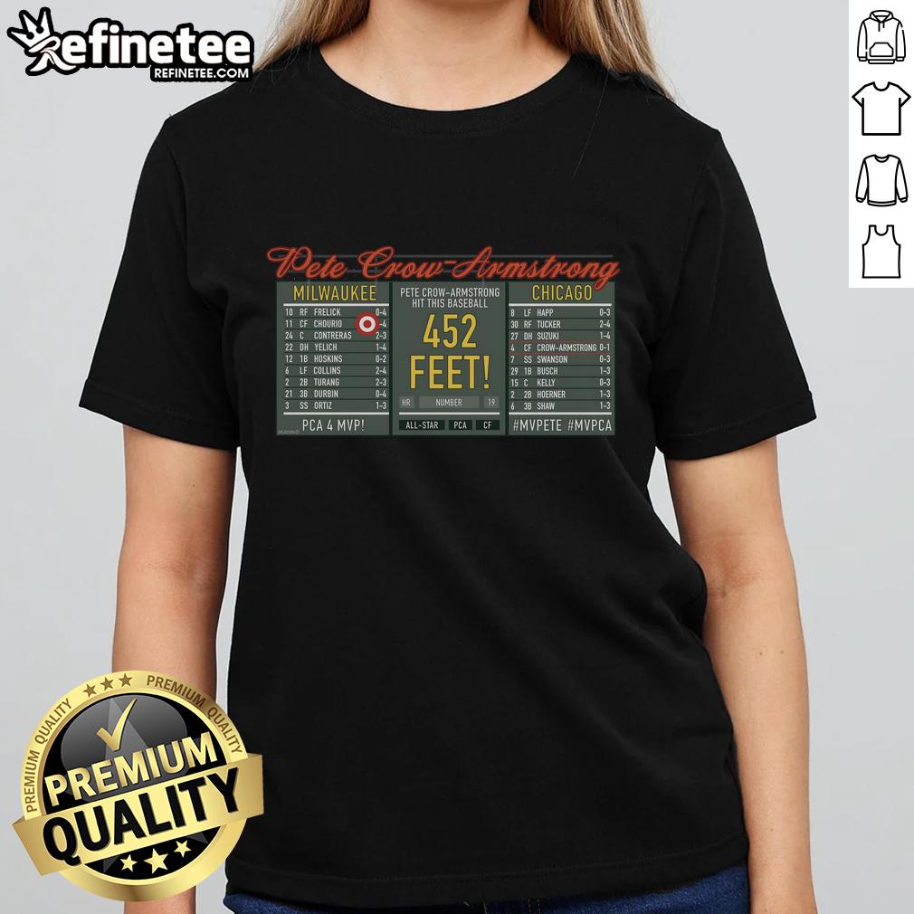 Official Pete Crow-Armstrong Milwaukee vs. Chicago ladies tee showcasing vibrant team colors and stylish design.