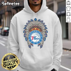 Official Philadelphia 76ers Native American Logo Hoodie showcasing team pride with unique cultural design.