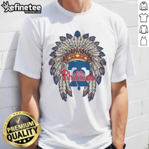 Alt Text: Official Philadelphia Phillies Native American Logo T-Shirt featuring vibrant colors and unique design for fans.
