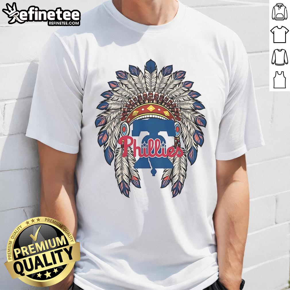 Alt Text: Official Philadelphia Phillies Native American Logo T-Shirt featuring vibrant colors and unique design for fans.