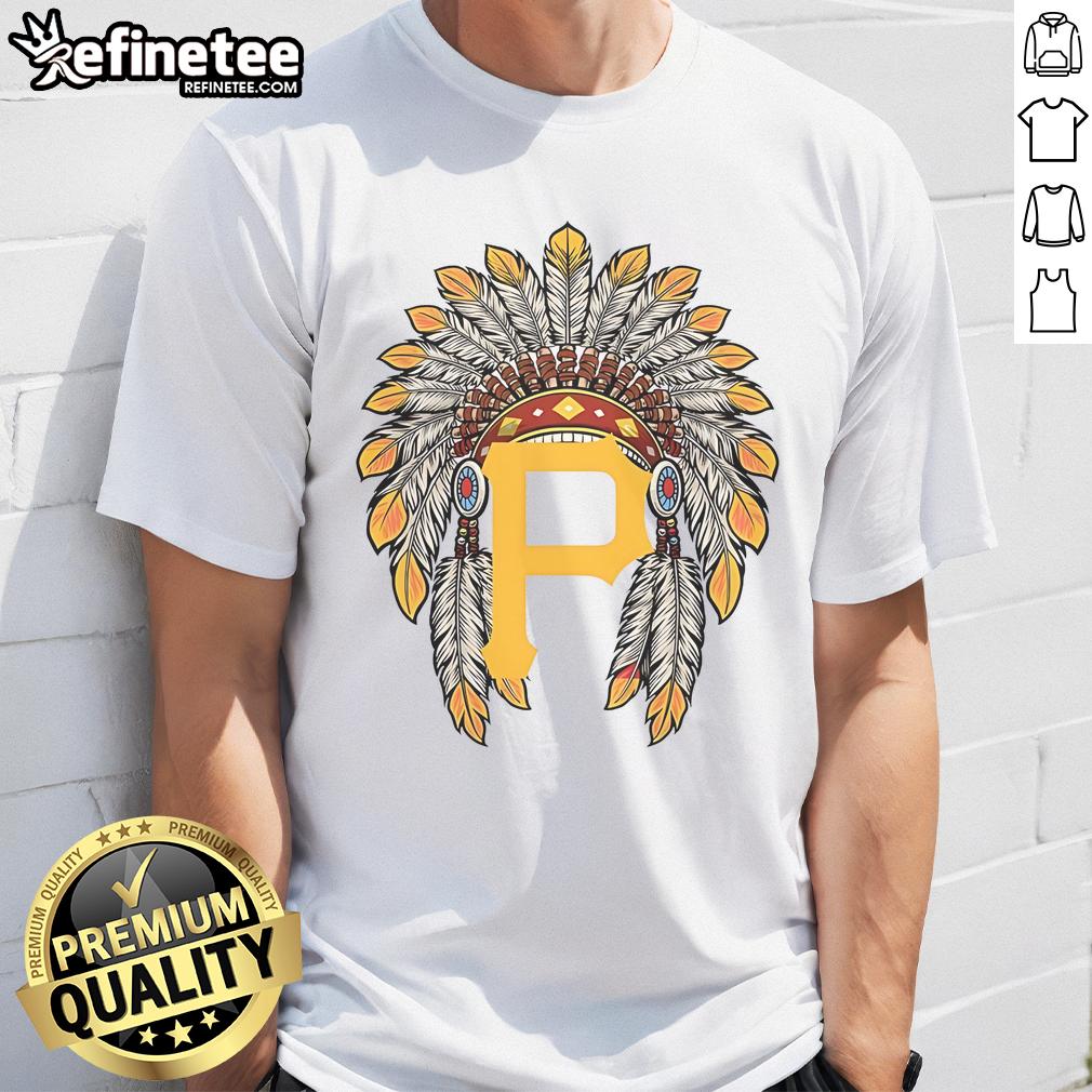 Alt Text: Official Pittsburgh Pirates Native American logo t-shirt featuring a bold design and vibrant colors for fans.