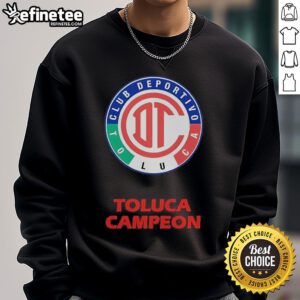 Official Toluca Diablos Rojos sweatshirt featuring round neck and champion emblem for fans of the team.