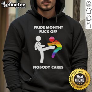 Official Pride Month F*ck Off Nobody Cares Hoodie featuring bold text design in vibrant colors, perfect for LGBTQ+ pride celebrations.
