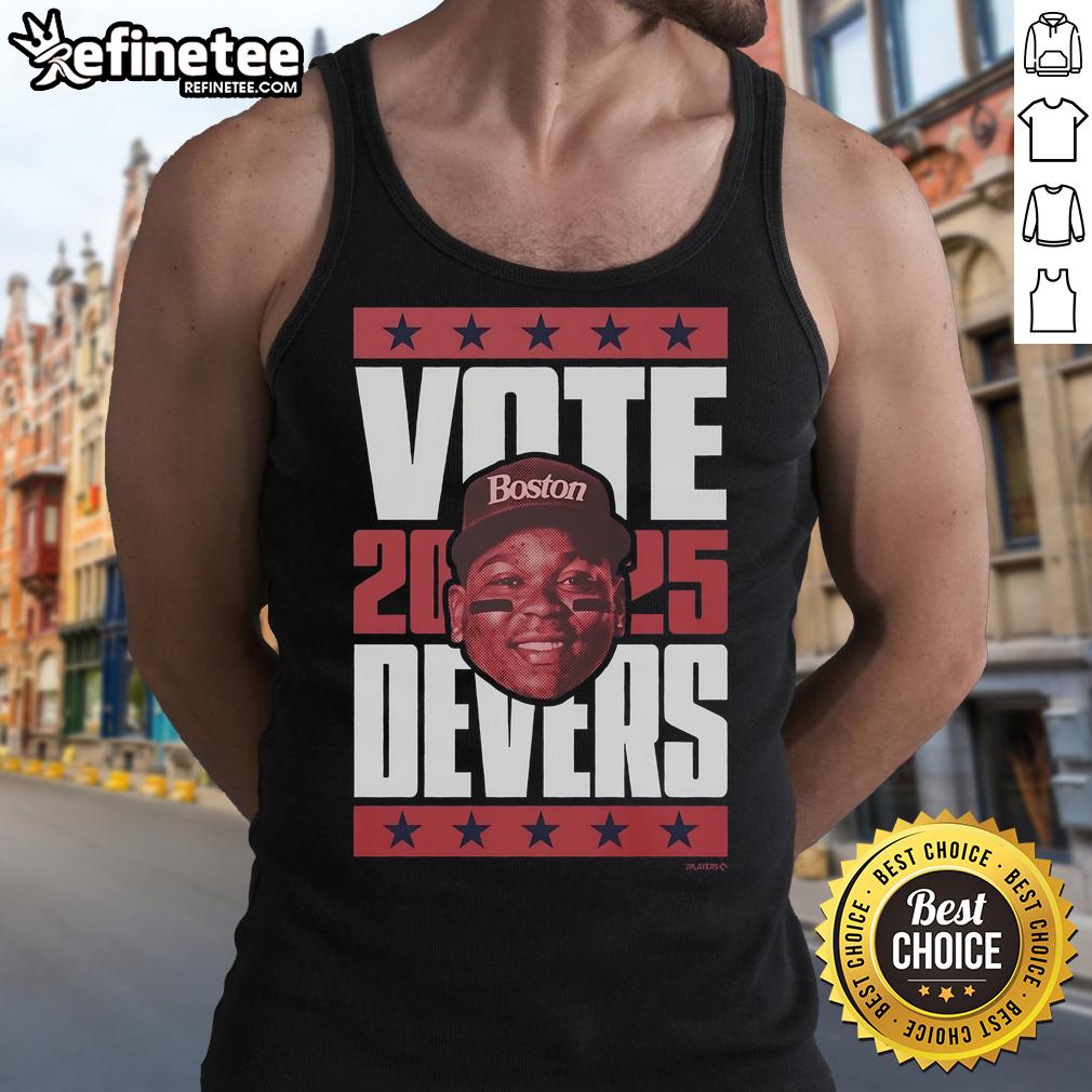 Official Rafael Devers 2025 Vote Tank Top featuring vibrant design and team colors for baseball fans.