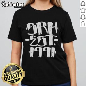 Official SRH Est 1991 Ladies Tee featuring stylish design and comfortable fit for trendy women's casual wear.
