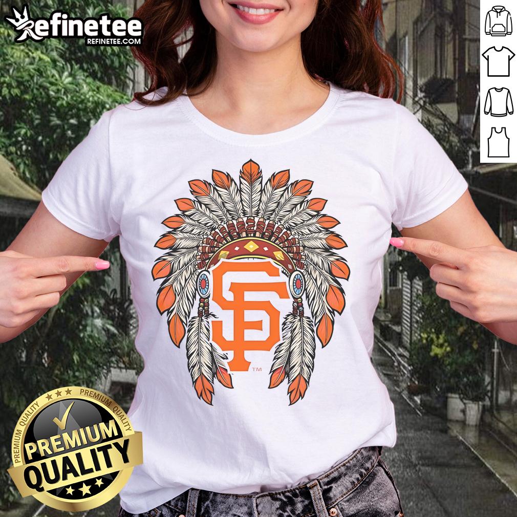 Alt Text: Official San Francisco Giants Native American logo ladies tee showcasing vibrant design and team spirit.