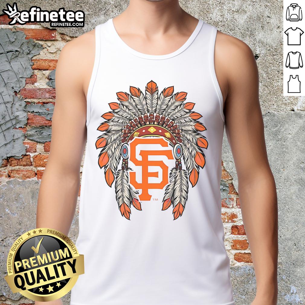 Official San Francisco Giants Native American logo tank top featuring vibrant colors and stylish design for fans.