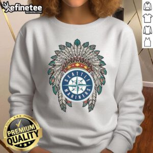 Alt Text: Official Seattle Mariners Native American logo sweatshirt featuring vibrant colors and a stylish design for fans.