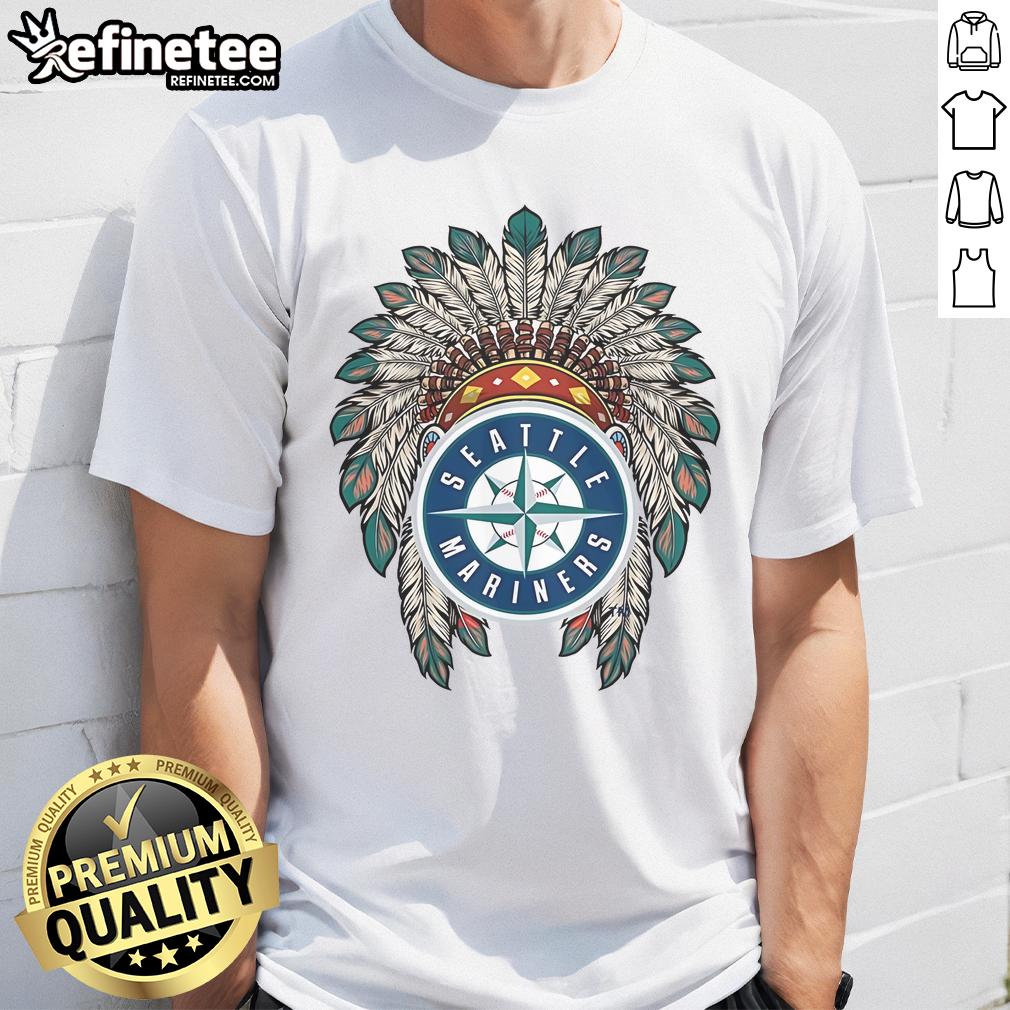 Official Seattle Mariners Native American Logo T-Shirt featuring a vibrant design and comfortable fit for fans.