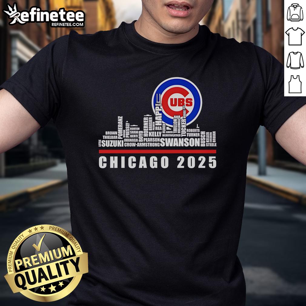 Official Skyline Name Chicago Cubs 2025 T-Shirt featuring bold graphics and team colors for Cubs fans.