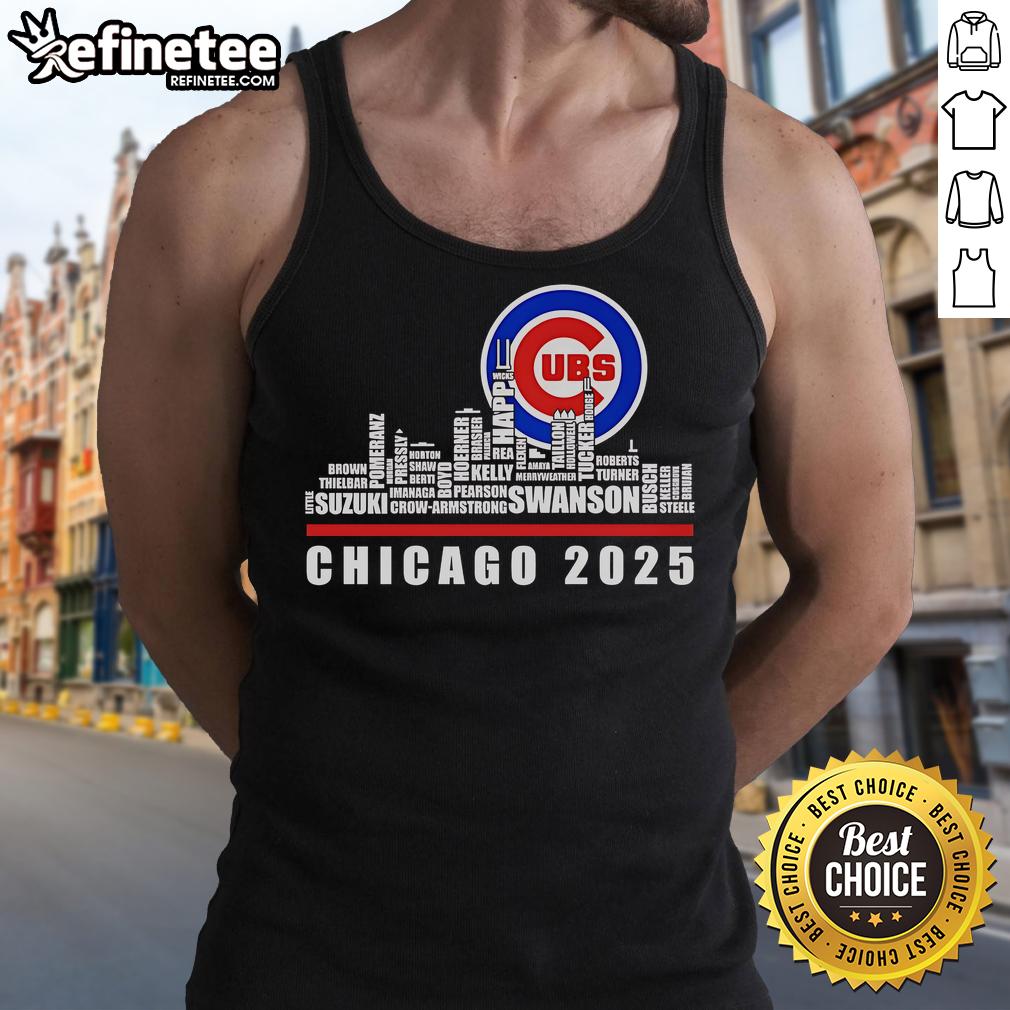 Alt Text: Chicago Cubs 2025 tank top featuring an official skyline design, perfect for fans showcasing team spirit.