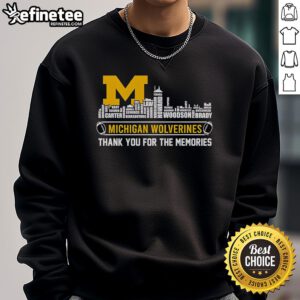 Alt Text: Michigan Wolverines Thank You For The Memories sweatshirt featuring an official skyline design, perfect for fans.