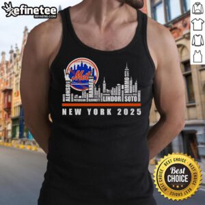 Alt Text: Official New York Mets 2025 tank top featuring the team skyline logo, perfect for summer baseball fans.