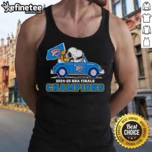 Official Snoopy and Woodstock tank top celebrating OKC Thunder 2024-25 NBA Finals Champions, perfect for fans.
