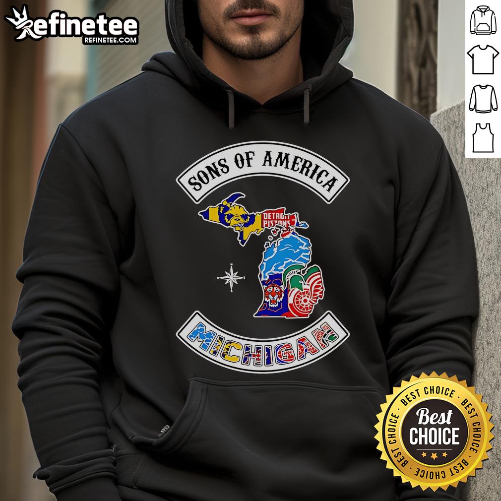 Alt Text: Official Sons Of America Michigan Sports Hoodie featuring logo and stylish design, perfect for fans and casual wear.