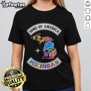 Official Sons of America Michigan Sports Ladies Tee featuring a stylish design for female fans of Michigan sports.