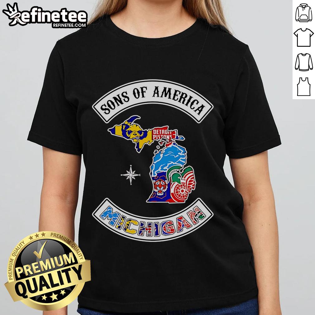Official Sons of America Michigan Sports Ladies Tee featuring a stylish design for female fans of Michigan sports.
