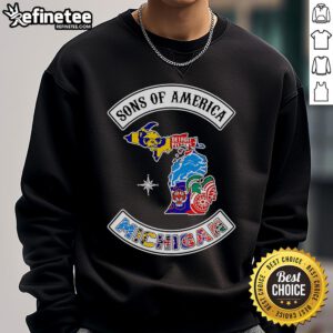 Alt Text: Official Sons of America Michigan sports sweatshirt featuring bold logo and cozy design, perfect for fans and outdoor wear.