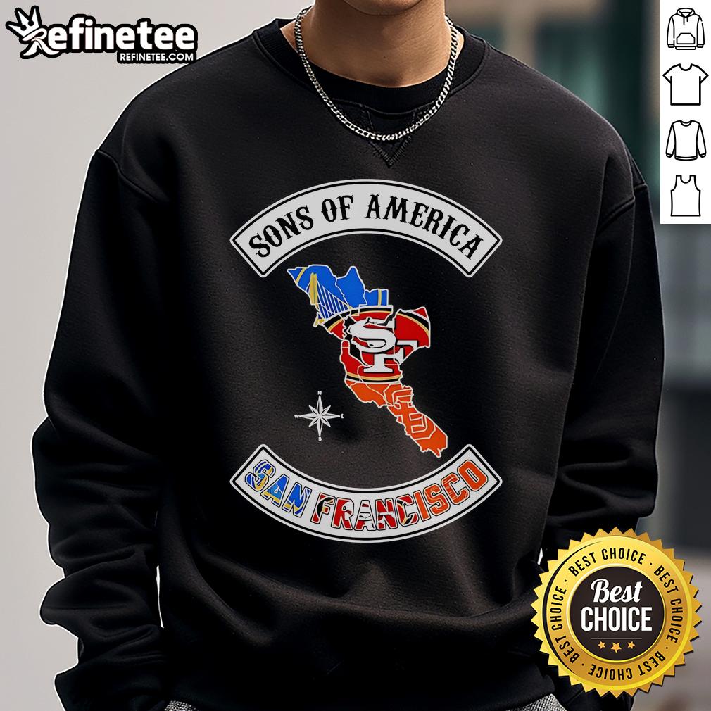 Official Sons of America San Francisco sports sweatshirt featuring logo and vibrant colors for fans and athletes.