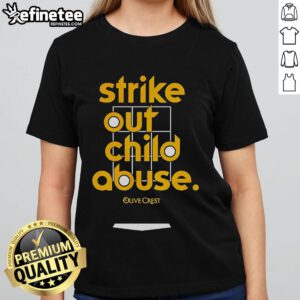 Official Strike Out Child Abuse San Diego baseball ladies tee featuring a vibrant design promoting child protection.