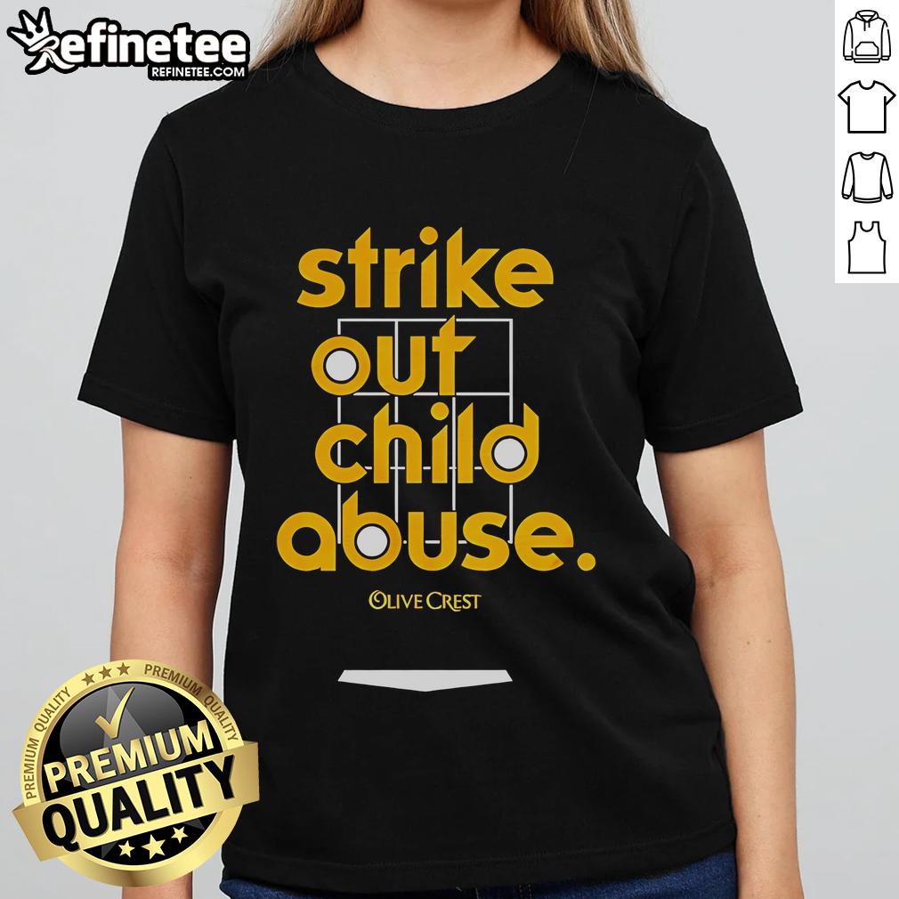 Official Strike Out Child Abuse San Diego baseball ladies tee featuring a vibrant design promoting child protection.