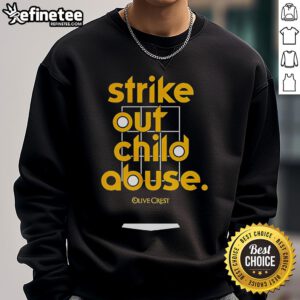 Child Abuse Awareness sweatshirt featuring San Diego baseball design, promoting the Strike Out Child Abuse campaign.