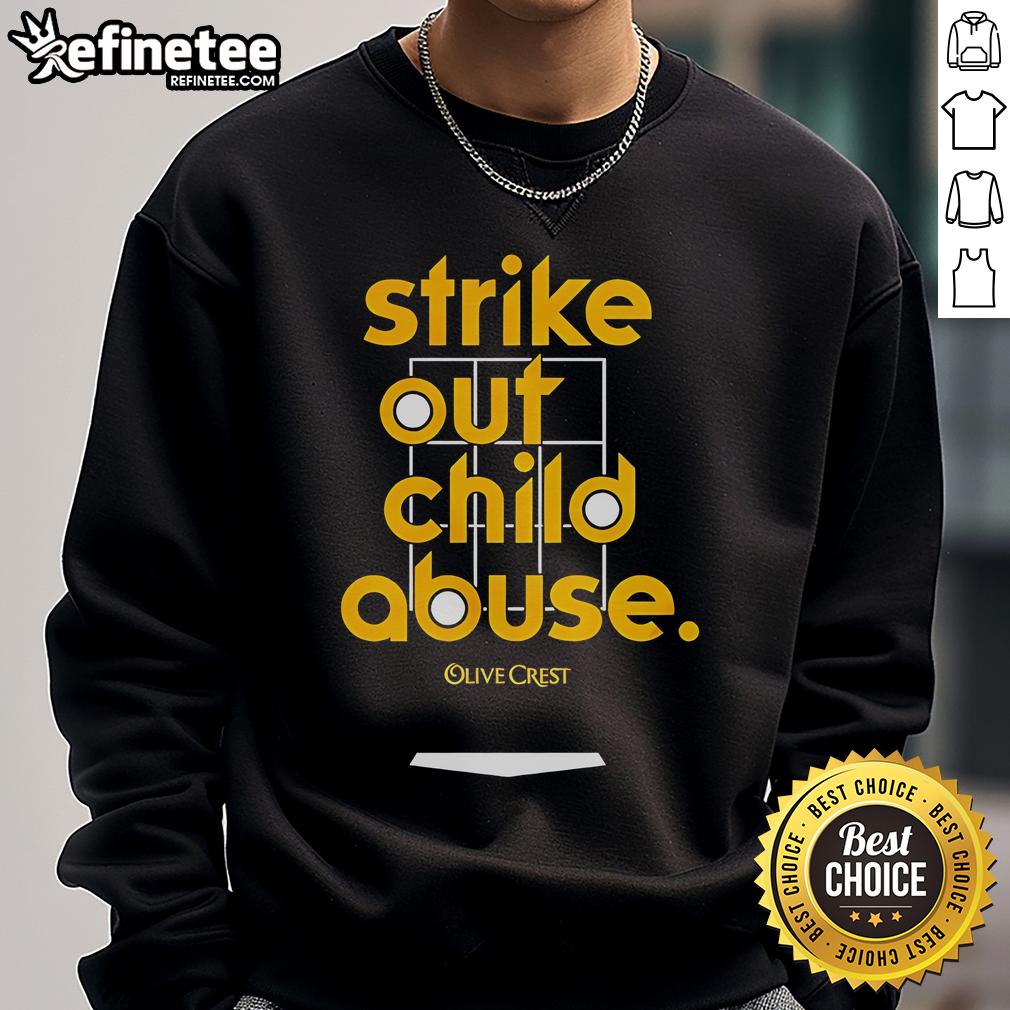 Child Abuse Awareness sweatshirt featuring San Diego baseball design, promoting the Strike Out Child Abuse campaign.