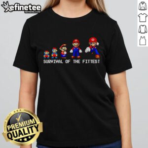 Official Survival Of The Fittest Mario Ladies Tee featuring colorful graphics and a stylish fit for fans of the game.