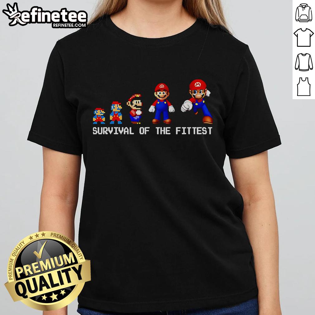 Official Survival Of The Fittest Mario Ladies Tee featuring colorful graphics and a stylish fit for fans of the game.