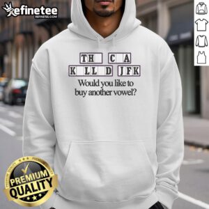 Official CIA Killed JFK hoodie featuring 'Buy a Vowel' graphic, perfect for conspiracy theory enthusiasts.