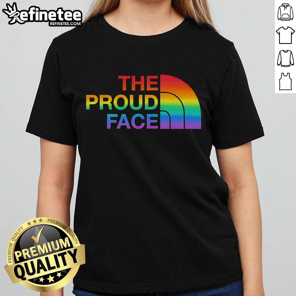 Official The Proud Face Pride LGBT Ladies Tee featuring vibrant colors and a bold design celebrating LGBTQ+ pride.