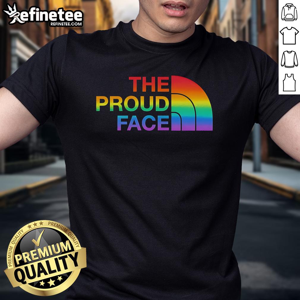 Official The Proud Face Pride LGBT T-Shirt featuring vibrant rainbow colors and a bold, inclusive design.