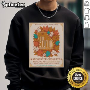 Official 'The Stuffing XV' November 21, 2025, poster on sweatshirt, featuring event details at Eastern Atlanta, GA.