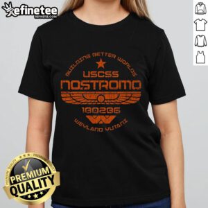 Official USCSS Nostromo Building Better Worlds Ladies Tee showcasing a stylish design for fans of the Alien franchise.