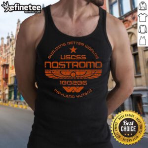 Official USCSS Nostromo Building Better Worlds tank top featuring iconic design and bold graphics for fans of the franchise.
