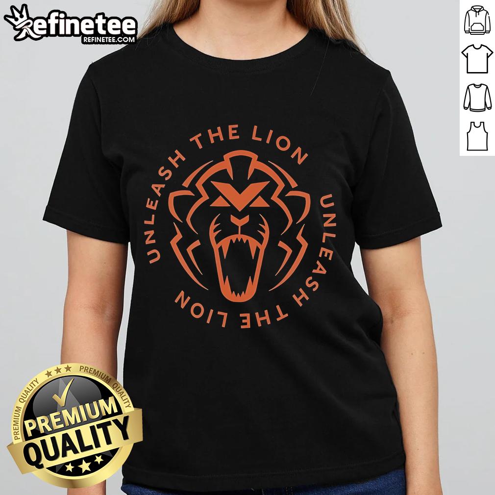 Official Unleash The Lion Ladies Tee featuring a bold lion graphic on a stylish women's t-shirt.