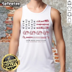 Original 19th Hole Golf Club flag graphic on a Barstool Sports tank top for golf enthusiasts and casual wear.