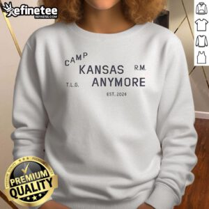 Original Rolemodel Camp Kansas Anymore Sweatshirt displayed on a hanger, showcasing its stylish design and cozy fabric.