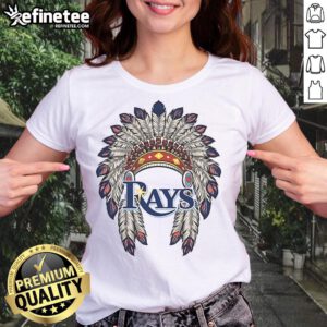 Original Tampa Bay Rays Native American logo on a stylish ladies' tee, perfect for fans and collectors.