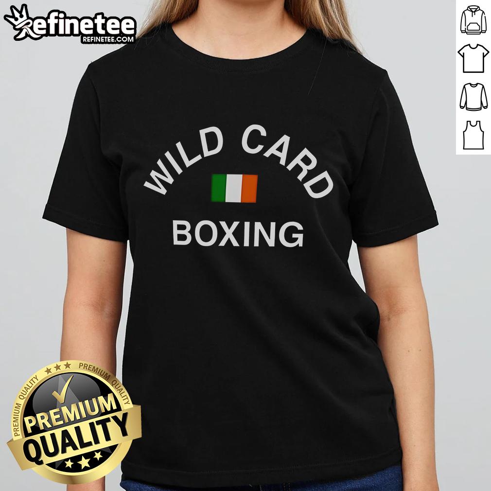 Original Wild Card Boxing Ireland Flag Ladies Tee showcasing a stylish design with the Irish flag for boxing enthusiasts.