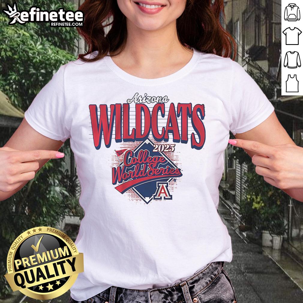 Premium Arizona Baseball 2025 College World Series ladies tee in vibrant colors, perfect for fans and casual wear.