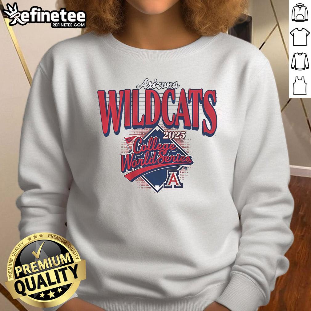 Alt Text: Premium Arizona Baseball 2025 College World Series sweatshirt featuring team logo and stylish design for fans.