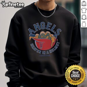 Premium MLB x Flavortown Los Angeles Angels Heaven in a Helmet sweatshirt showcasing vibrant team colors and unique design.