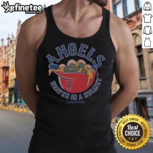 Premium MLB X Flavortown Los Angeles Angels Heaven in a Helmet tank top featuring vibrant colors and stylish design.