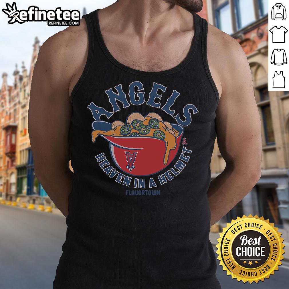 Premium MLB X Flavortown Los Angeles Angels Heaven in a Helmet tank top featuring vibrant colors and stylish design.
