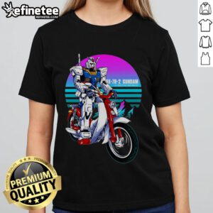 Alt Text: Awesome AX-78-2 Gundam First Rider Ladies Tee featuring vibrant Gundam graphics on soft fabric for fans.