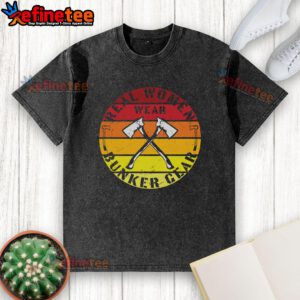 Alt Text: Real women wear bunker gear in a vintage sunset-washed t-shirt, featuring a stylish axe graphic.