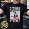 Alt Text: Awesome retired but a forever firefighter at heart t-shirt featuring bold graphics and firefighter emblem.